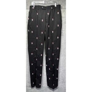 J McLaughlin Pants Mens 32x37 Gray Wool‎ Embroidered Scull Santa Raw Hem Xmas